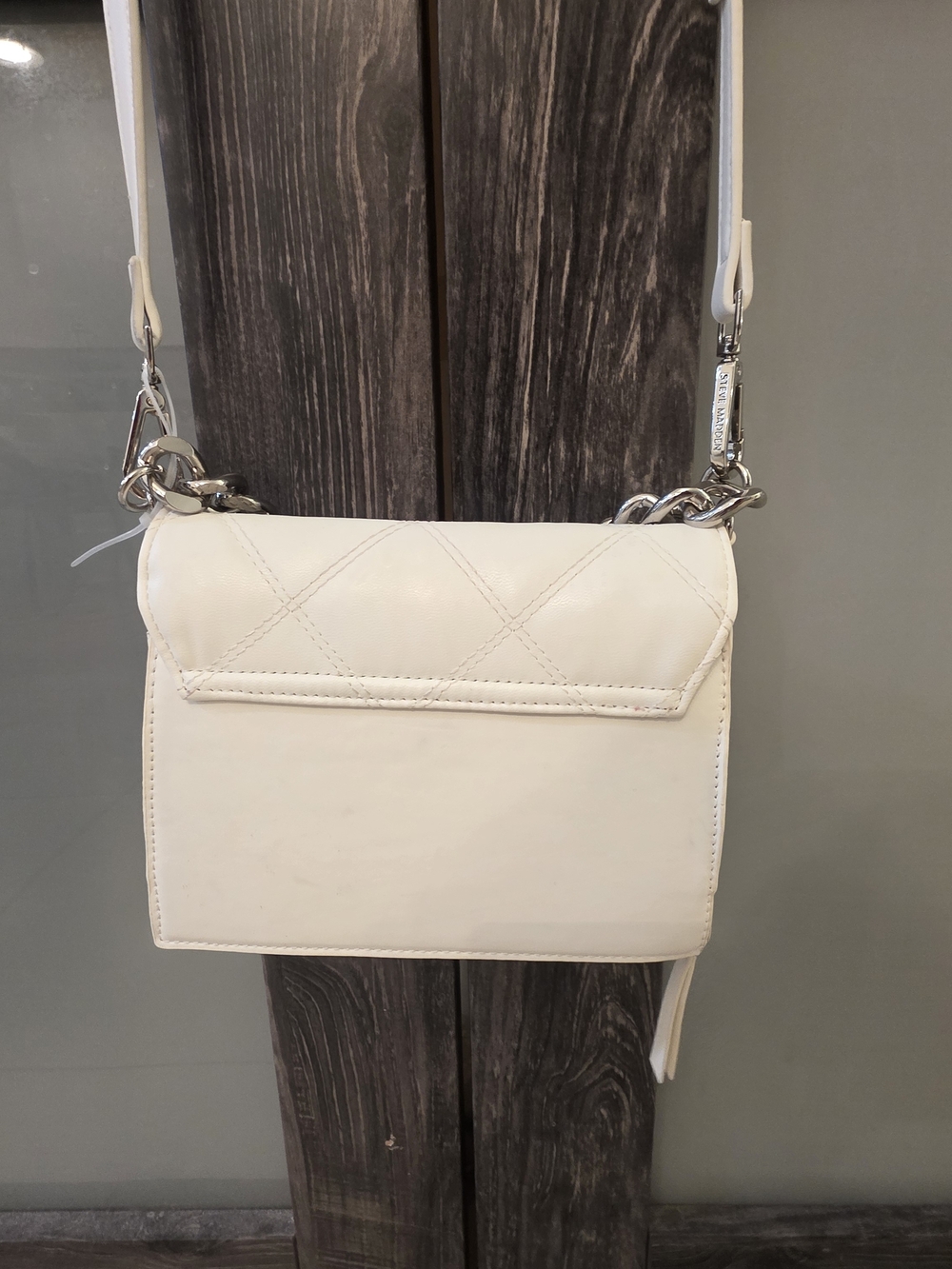 Steve Madden White Quilted Crossbody Bag Chain Strap Small Purse - Picture 2 of 9